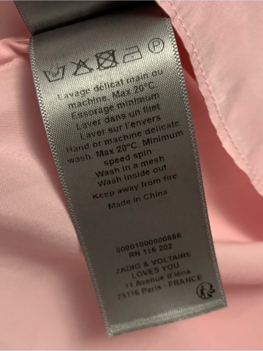 Zadig & Voltaire Blouse Top Womens S Tink Satin Vneck Long Sleeve Pink Glam - Picture 16 of 16